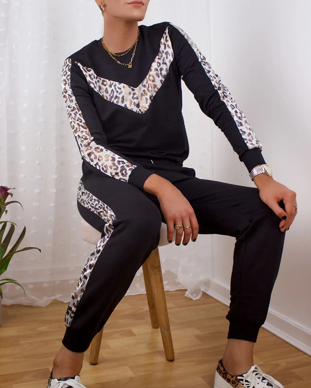 Glamazon Tracksuit in Black/Leopard