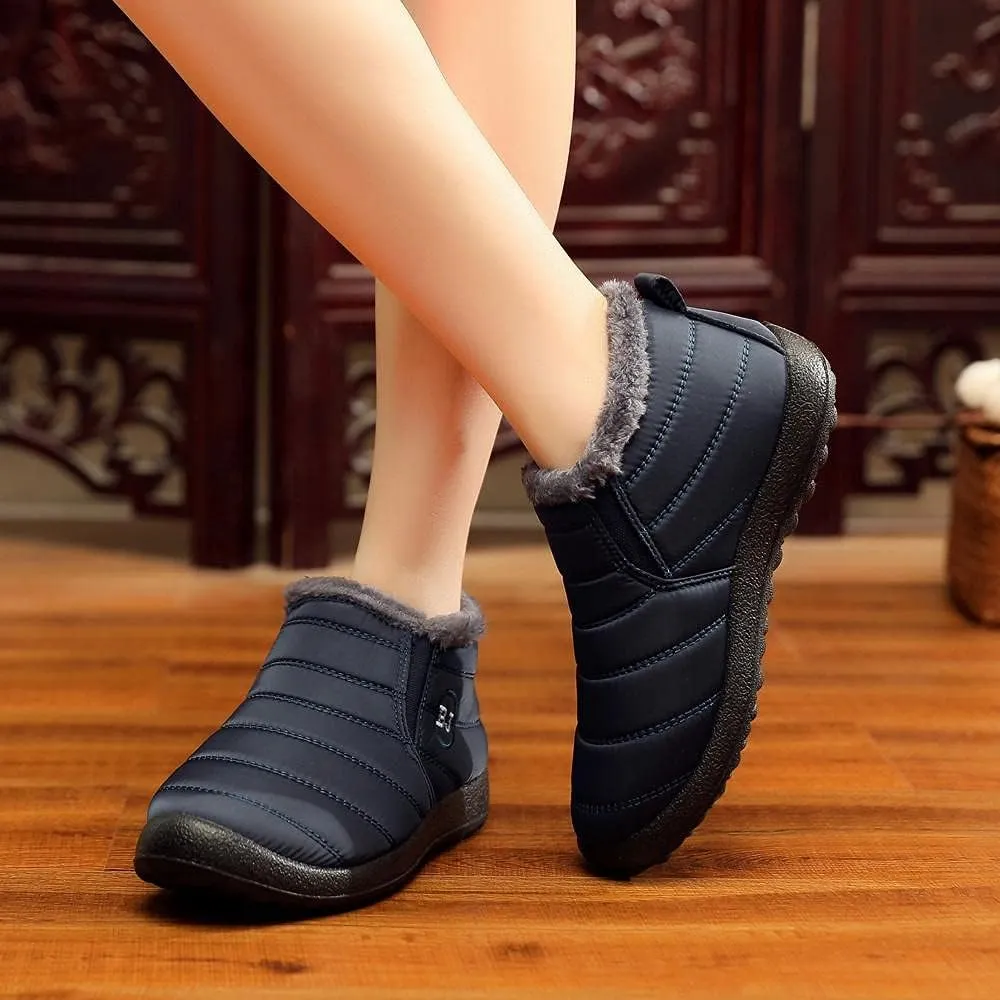 Hbeylia Winter Snow Boots For Women Ladies Waterproof Thermal Faux Fur Lined Non Slip Low Heels Ankle Booties Soft Cozy Warm Plush Fleece Lining Short Boots For Cold Weather Outdoor Ski Skiing Hiking