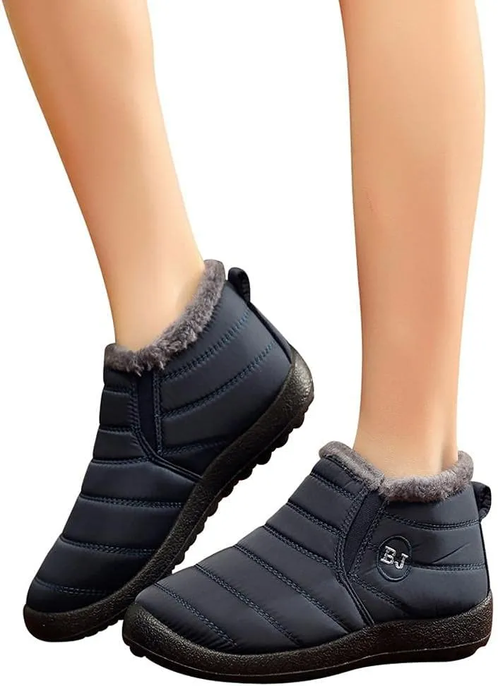 Hbeylia Winter Snow Boots For Women Ladies Waterproof Thermal Faux Fur Lined Non Slip Low Heels Ankle Booties Soft Cozy Warm Plush Fleece Lining Short Boots For Cold Weather Outdoor Ski Skiing Hiking