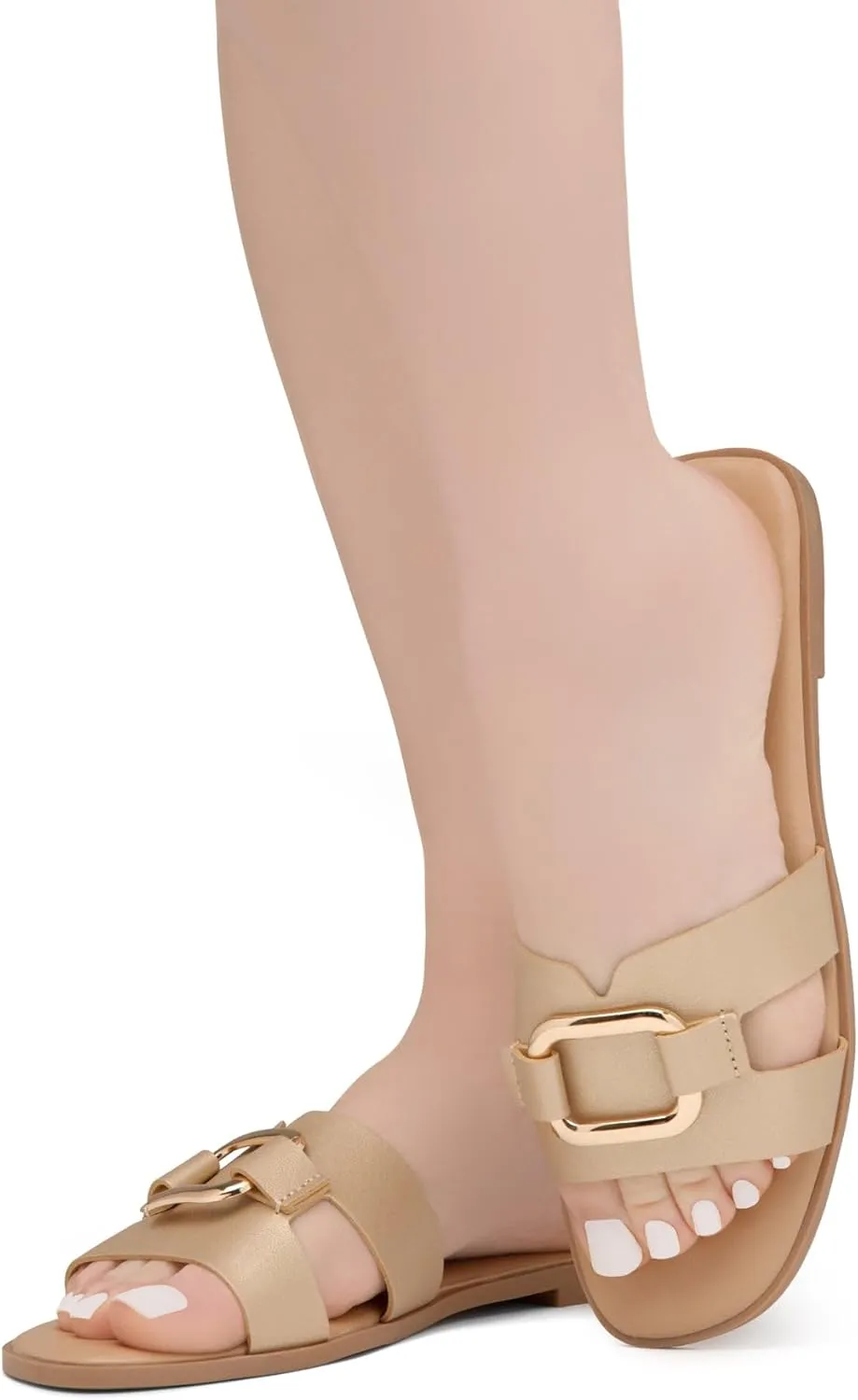 Herstyle Women's Flat Sandals 2025  Trendy Square Open Toe Slides with Metal Chain, Memory Foam Cushioned Footbed, Slip-On Fashion Slippers for Summer