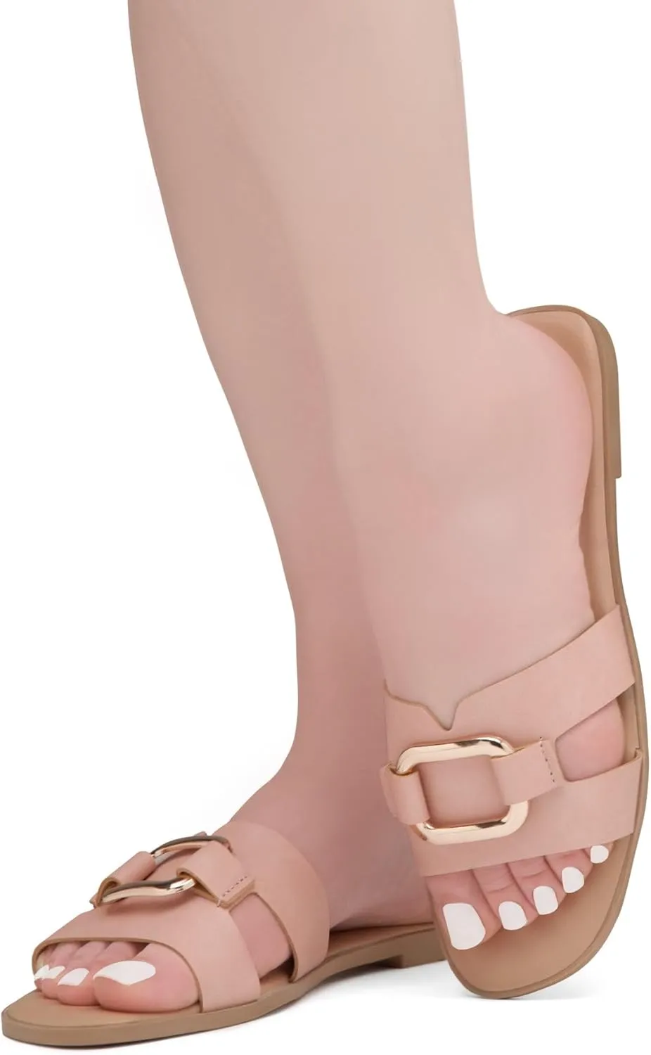 Herstyle Women's Flat Sandals 2025  Trendy Square Open Toe Slides with Metal Chain, Memory Foam Cushioned Footbed, Slip-On Fashion Slippers for Summer