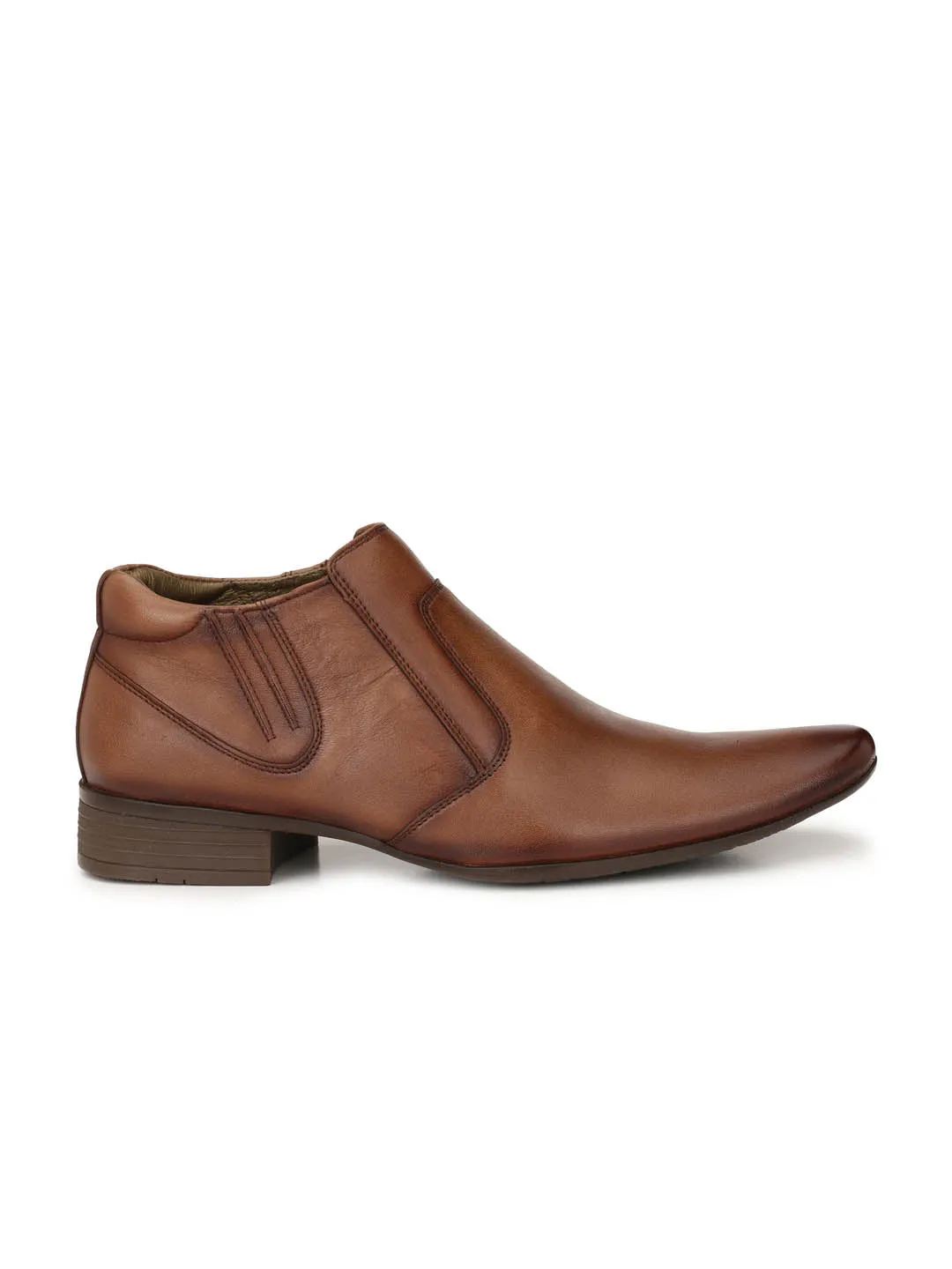 Hitz Men's Brown Leather Formal Ankle Shoes with Zip Closure