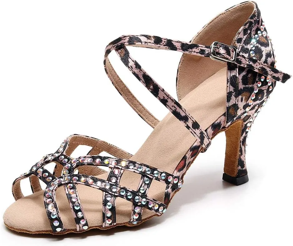 HROYL Rhinestone Dance Shoes Latin Dance Shoes Women Ballroom Tango High Heel Women Dance Shoes,Model QJW7176/7181
