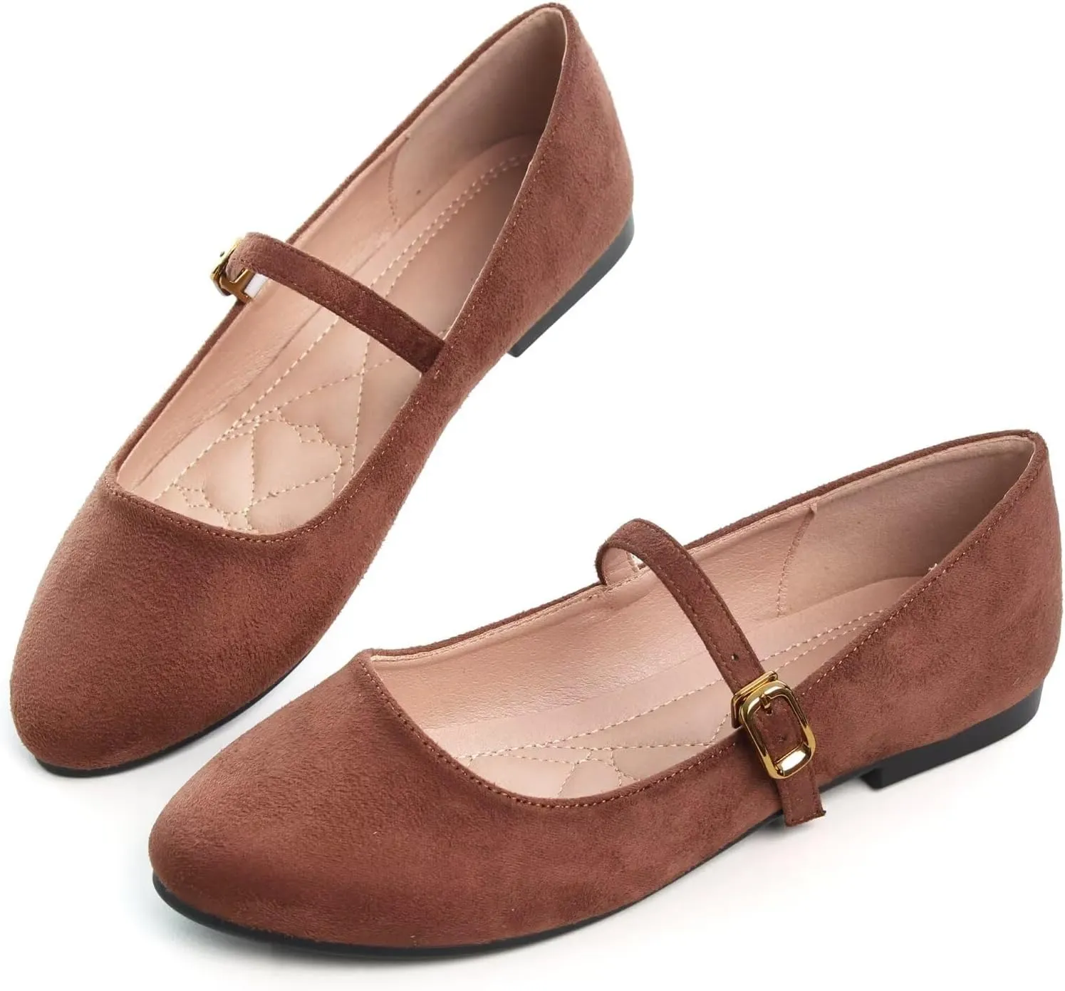 HuangTaiJi Qing Women's Fashion Mary Janes Shoes Ankle Buckle Round Toe Flats Shoes Comfort Walking Dressy Ballerina Flats