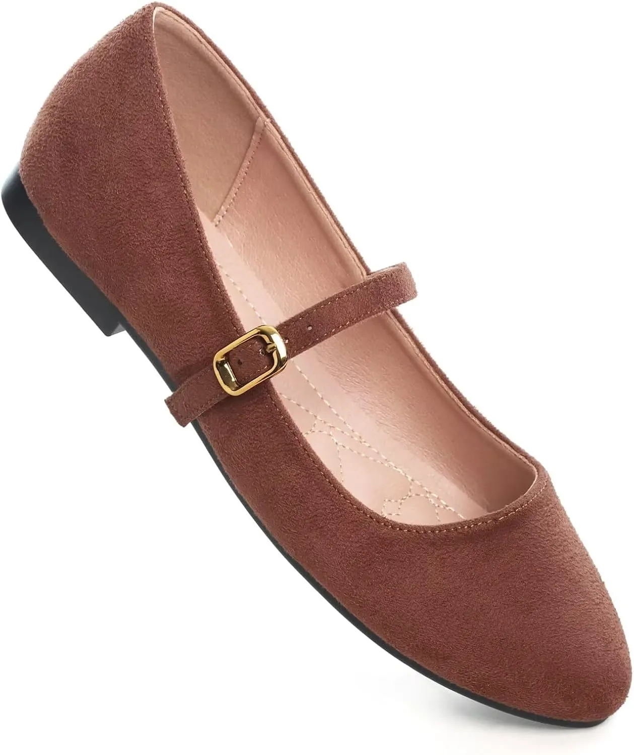 HuangTaiJi Qing Women's Fashion Mary Janes Shoes Ankle Buckle Round Toe Flats Shoes Comfort Walking Dressy Ballerina Flats