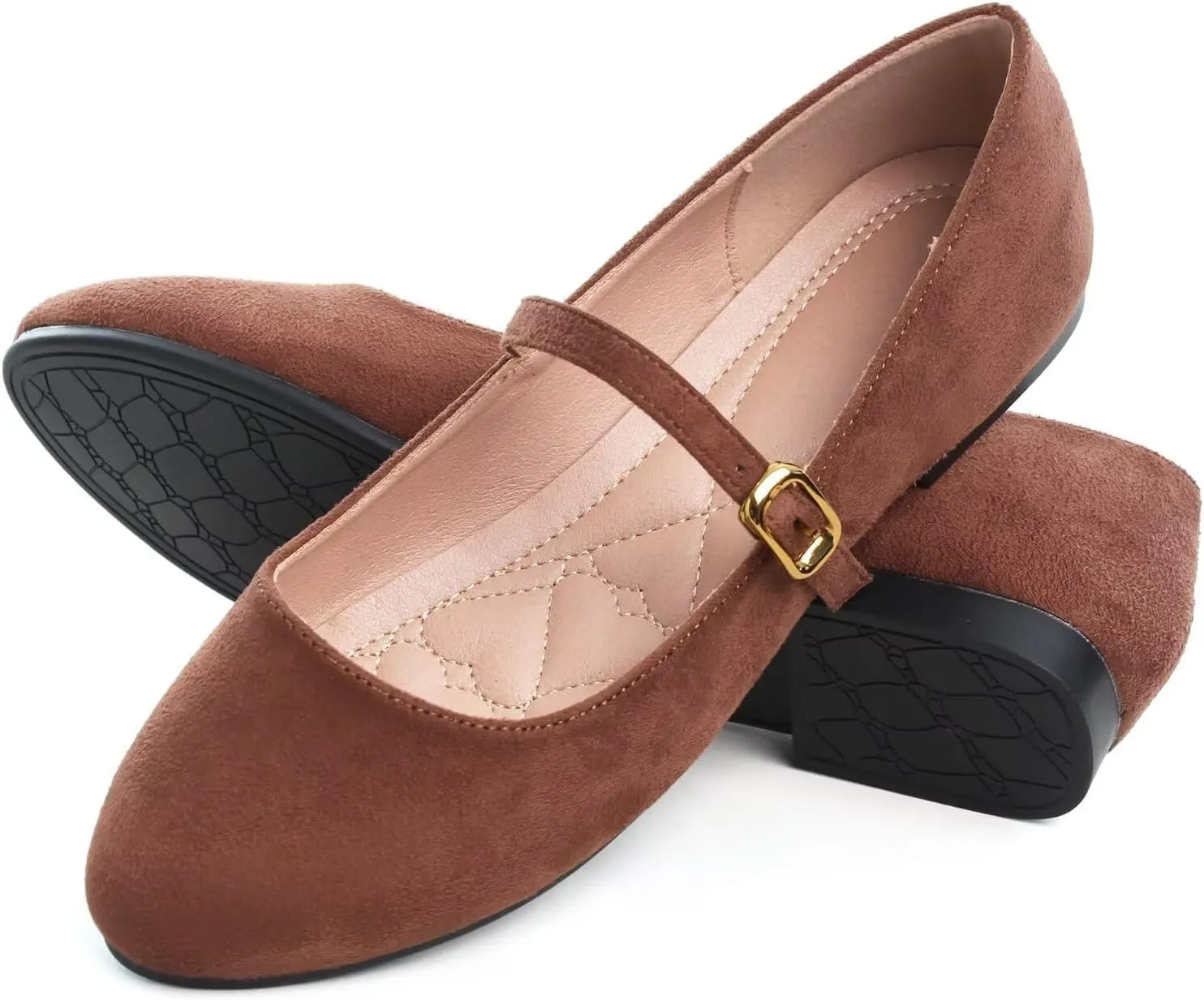 HuangTaiJi Qing Women's Fashion Mary Janes Shoes Ankle Buckle Round Toe Flats Shoes Comfort Walking Dressy Ballerina Flats