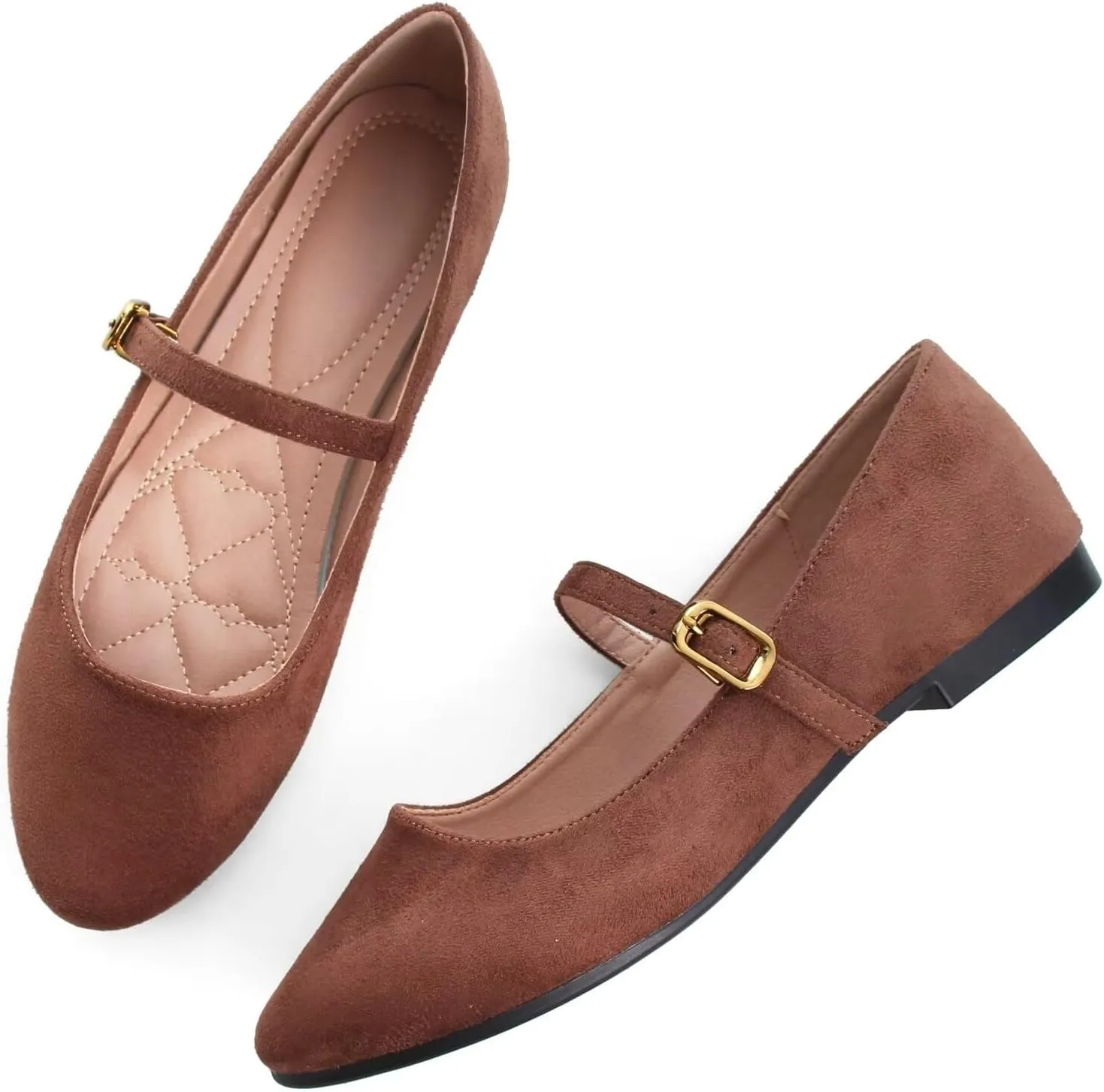 HuangTaiJi Qing Women's Fashion Mary Janes Shoes Ankle Buckle Round Toe Flats Shoes Comfort Walking Dressy Ballerina Flats
