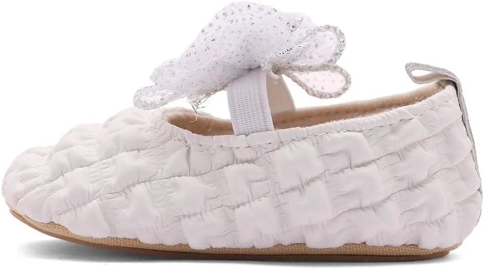 Infant Baby Girls Mary Jane Flats with Crown Headband Soft Sole Non-Slip PU Leather Princess Dress Shoes for Wedding First Walkers Lightweight Sparkly Design