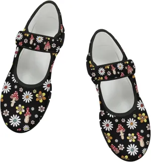 Jeiento Slip On Mushroom Pattern Mary Jane Flats Ballet Flats Shoes for Women Casual Dress Shoes