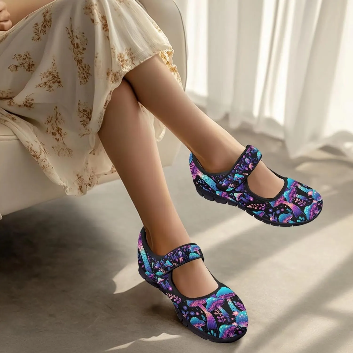 Jeiento Slip On Mushroom Pattern Mary Jane Flats Ballet Flats Shoes for Women Casual Dress Shoes