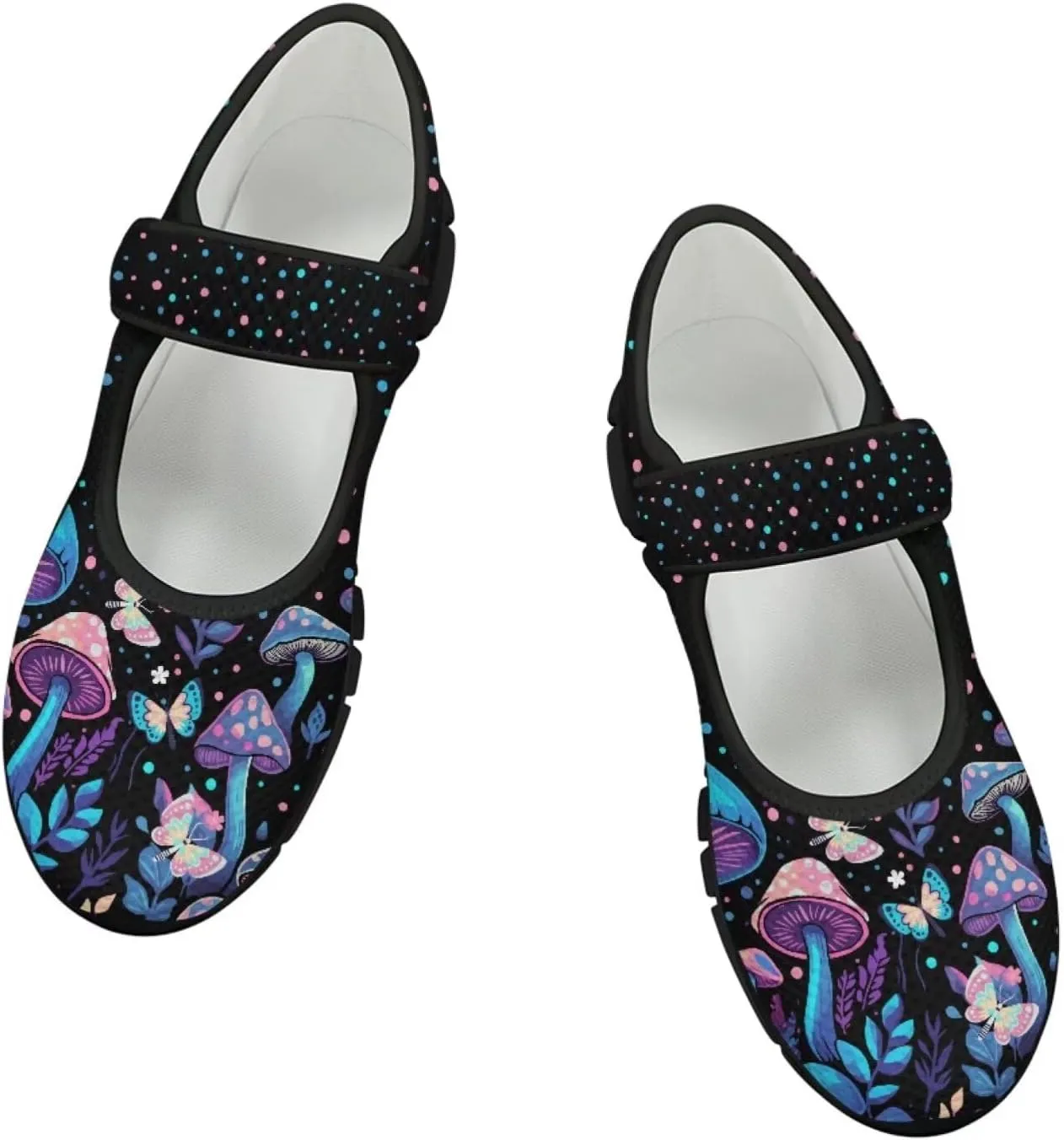 Jeiento Slip On Mushroom Pattern Mary Jane Flats Ballet Flats Shoes for Women Casual Dress Shoes