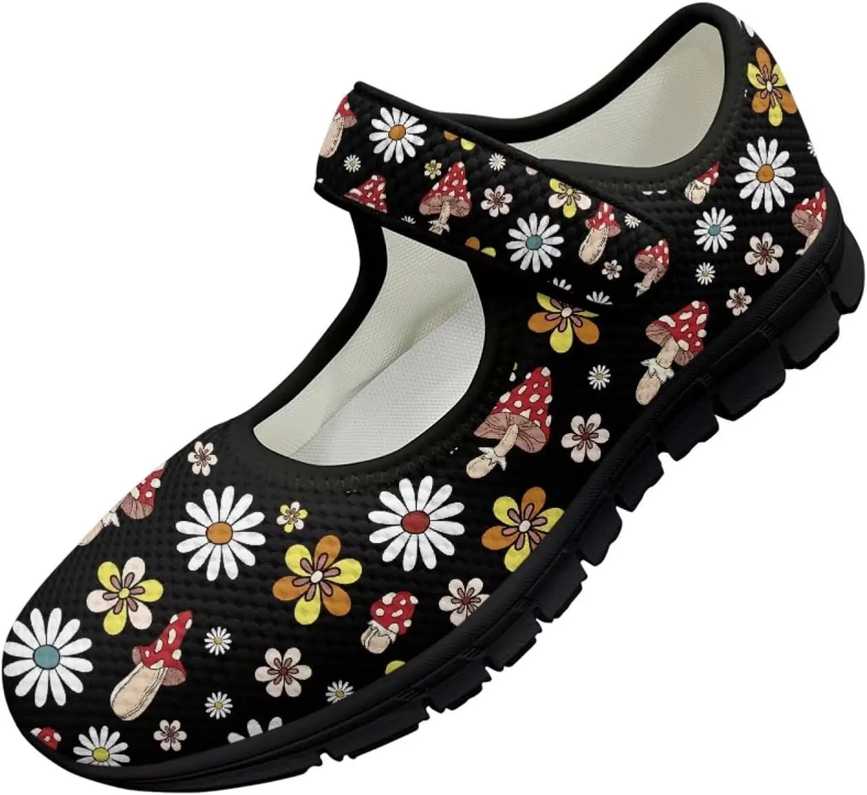 Jeiento Slip On Mushroom Pattern Mary Jane Flats Ballet Flats Shoes for Women Casual Dress Shoes