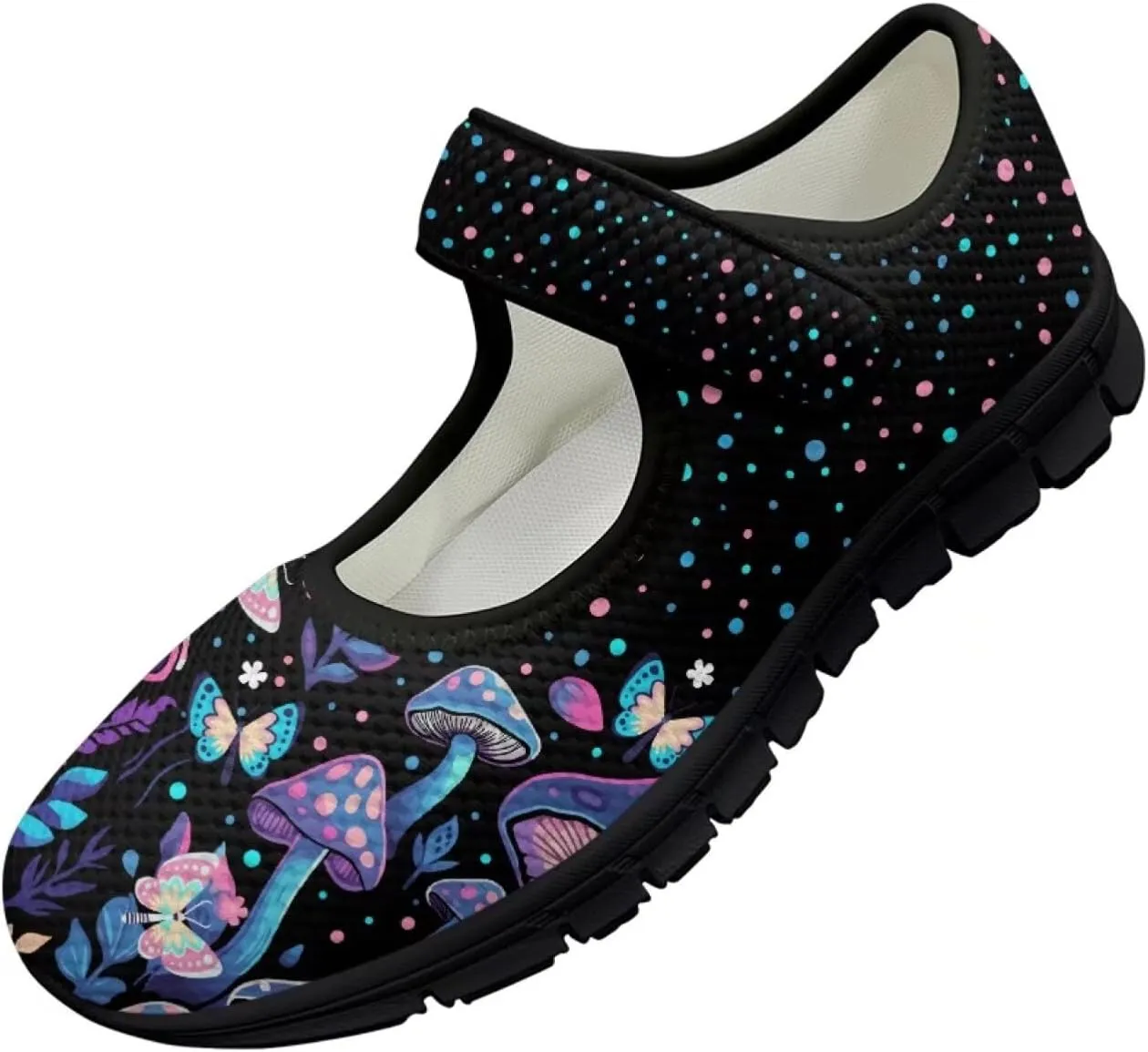 Jeiento Slip On Mushroom Pattern Mary Jane Flats Ballet Flats Shoes for Women Casual Dress Shoes
