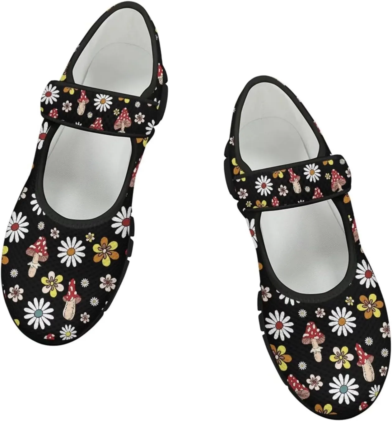 Jeiento Slip On Mushroom Pattern Mary Jane Flats Ballet Flats Shoes for Women Casual Dress Shoes