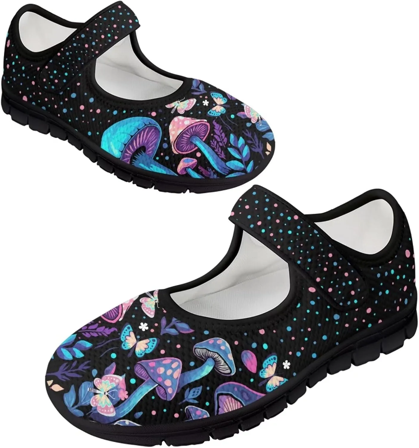 Jeiento Slip On Mushroom Pattern Mary Jane Flats Ballet Flats Shoes for Women Casual Dress Shoes