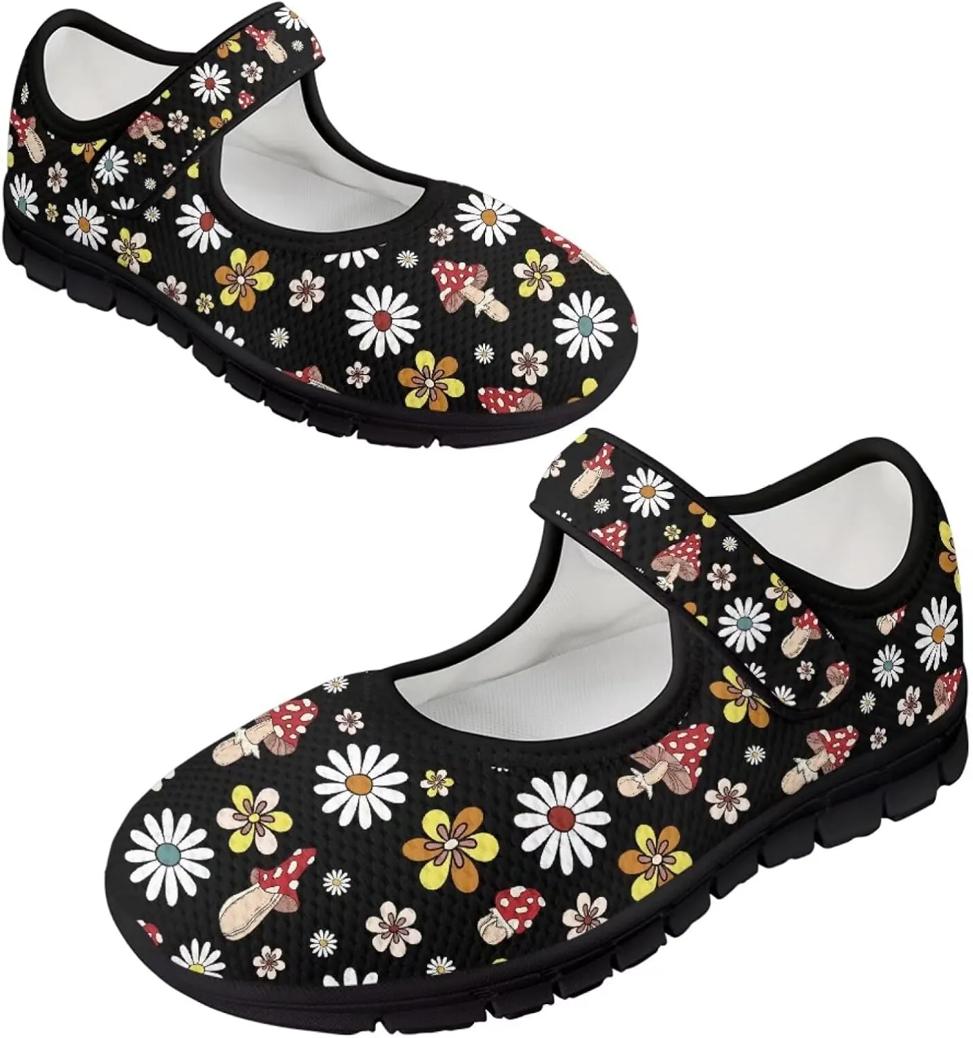 Jeiento Slip On Mushroom Pattern Mary Jane Flats Ballet Flats Shoes for Women Casual Dress Shoes