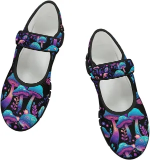 Jeiento Slip On Mushroom Pattern Mary Jane Flats Ballet Flats Shoes for Women Casual Dress Shoes