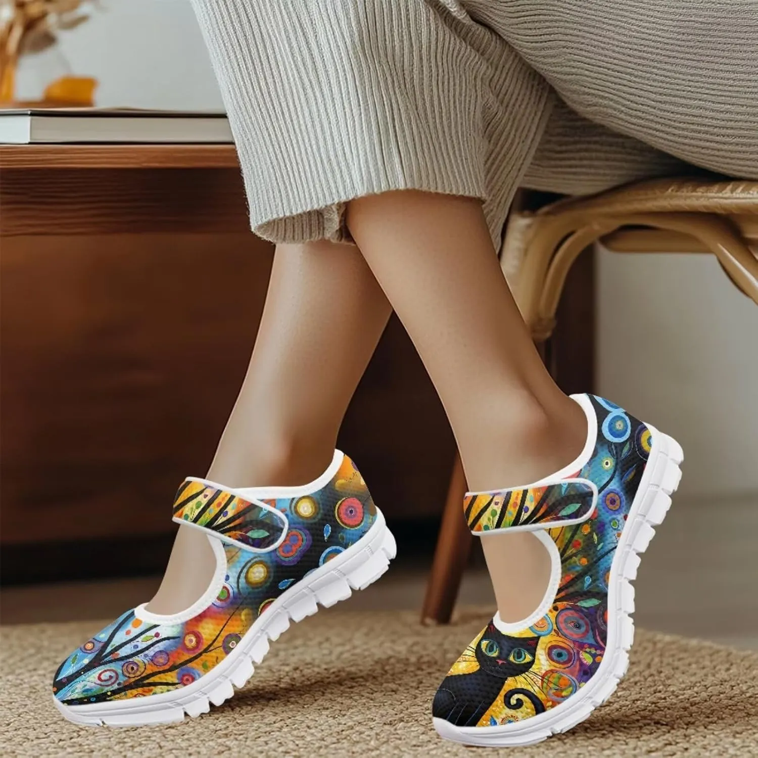 JoyLamoria Aztec Running Horse Walking Shoes Stylish Strap Mary Jane Shoes Adjustable Barefoot Shoes Womens US 4-9