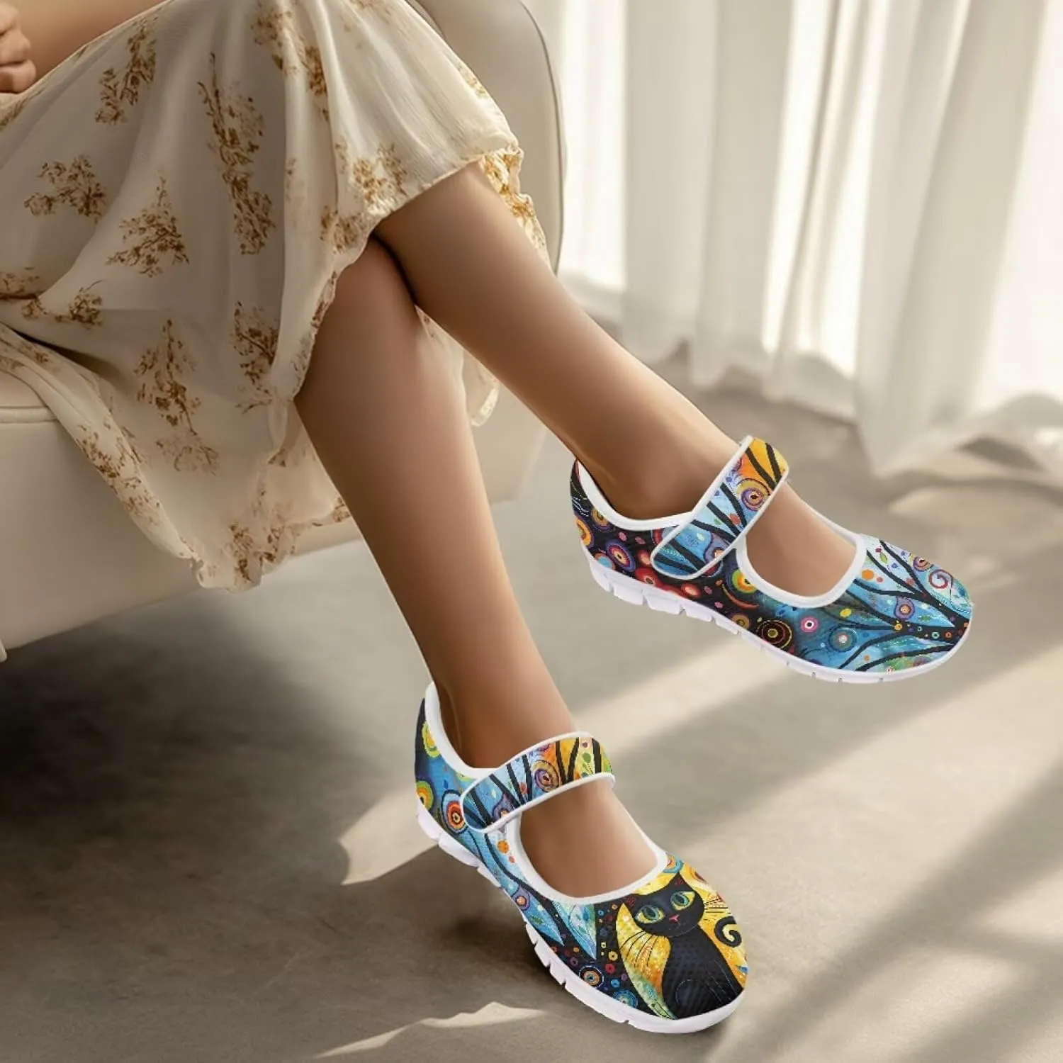 JoyLamoria Aztec Running Horse Walking Shoes Stylish Strap Mary Jane Shoes Adjustable Barefoot Shoes Womens US 4-9