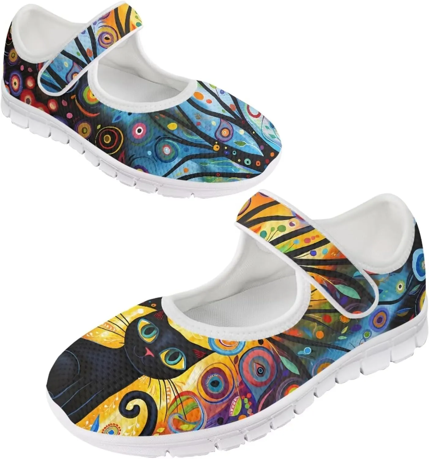 JoyLamoria Aztec Running Horse Walking Shoes Stylish Strap Mary Jane Shoes Adjustable Barefoot Shoes Womens US 4-9