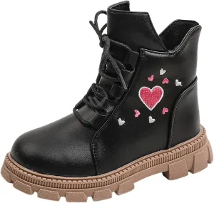 Kids Ankle Boots Girls Boys Low Wedge Heel Booties Fashion Heart Boots Winter Snow Boots Anti-Slip Outdoor Shoes