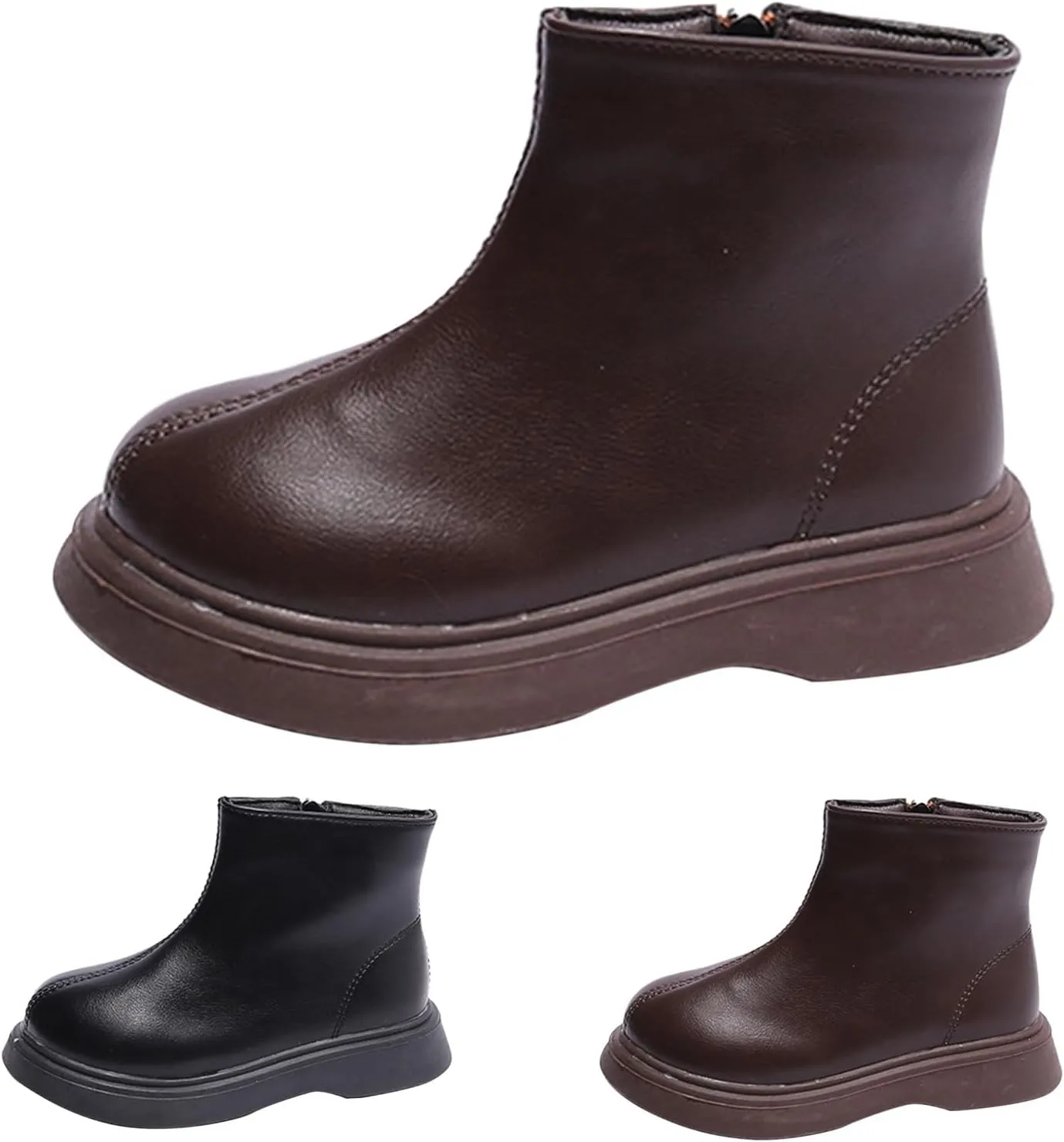 Kids Unisex Leather Ankle Boots Water Proof Classic Outdoor Hiking Walking Booties Solid Soft School Dress Shoes