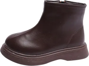 Kids Unisex Leather Ankle Boots Water Proof Classic Outdoor Hiking Walking Booties Solid Soft School Dress Shoes