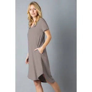 Ladies Soft T-Shirt Tunic Dress with Pockets, Mocha/Nutmeg