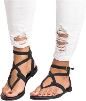 Ladmiple Sandals for Women Dressy,Womens Summer Fashion Flip Flop Gladiator Strappy Sandal Casual Roman Beach Flat Shoes