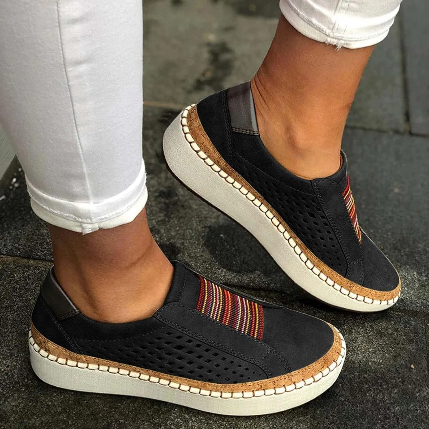Ladmiple Sneakers For Women Slip On Wide Width Low Top Casual Canvas Walking Shoes Dressy Summer Fashion Flats Loafers