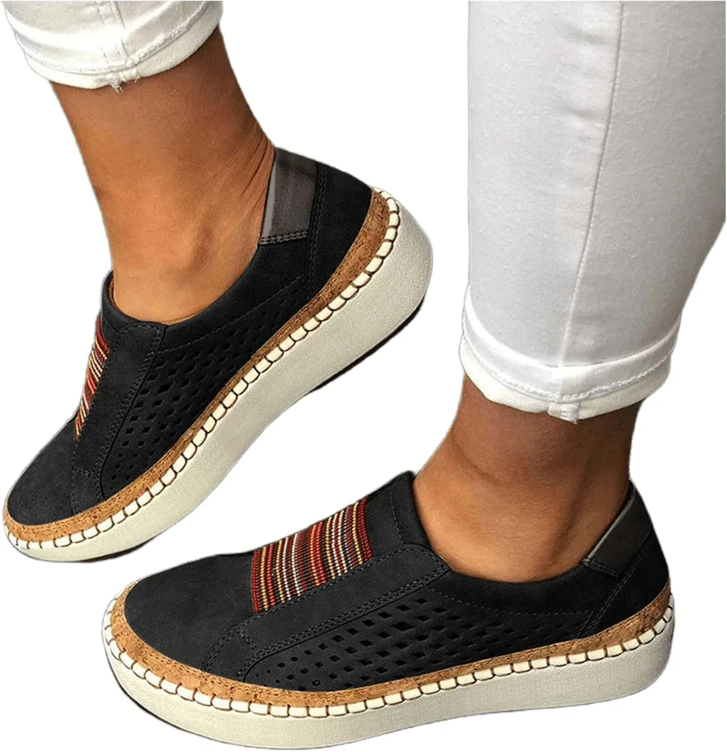 Ladmiple Sneakers For Women Slip On Wide Width Low Top Casual Canvas Walking Shoes Dressy Summer Fashion Flats Loafers