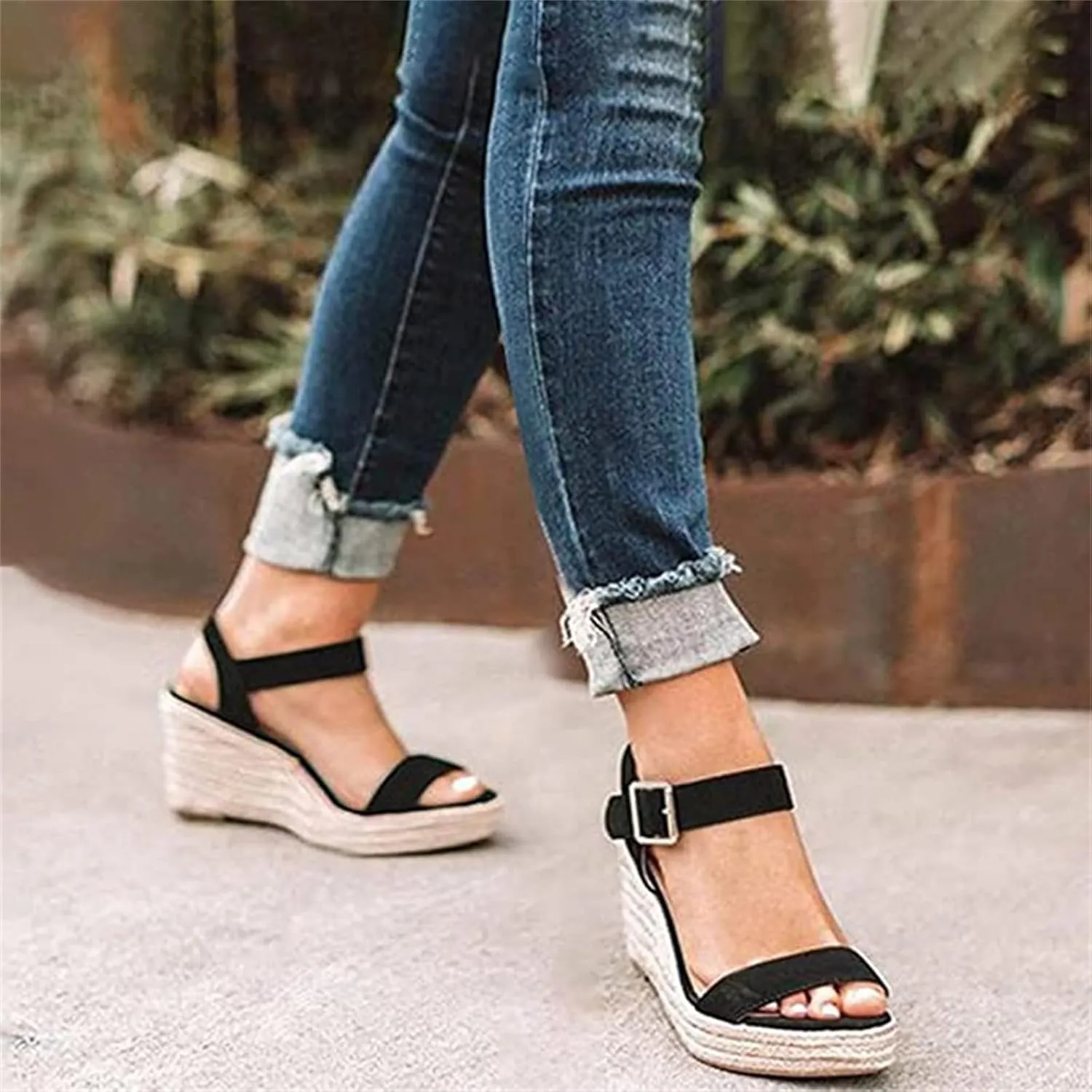 Ladmiple Summer Sandals for Women 2023 Fashion Floral Platform Ankle Strap Wedge Sandals Open Toe Comfy High Heel Shoes