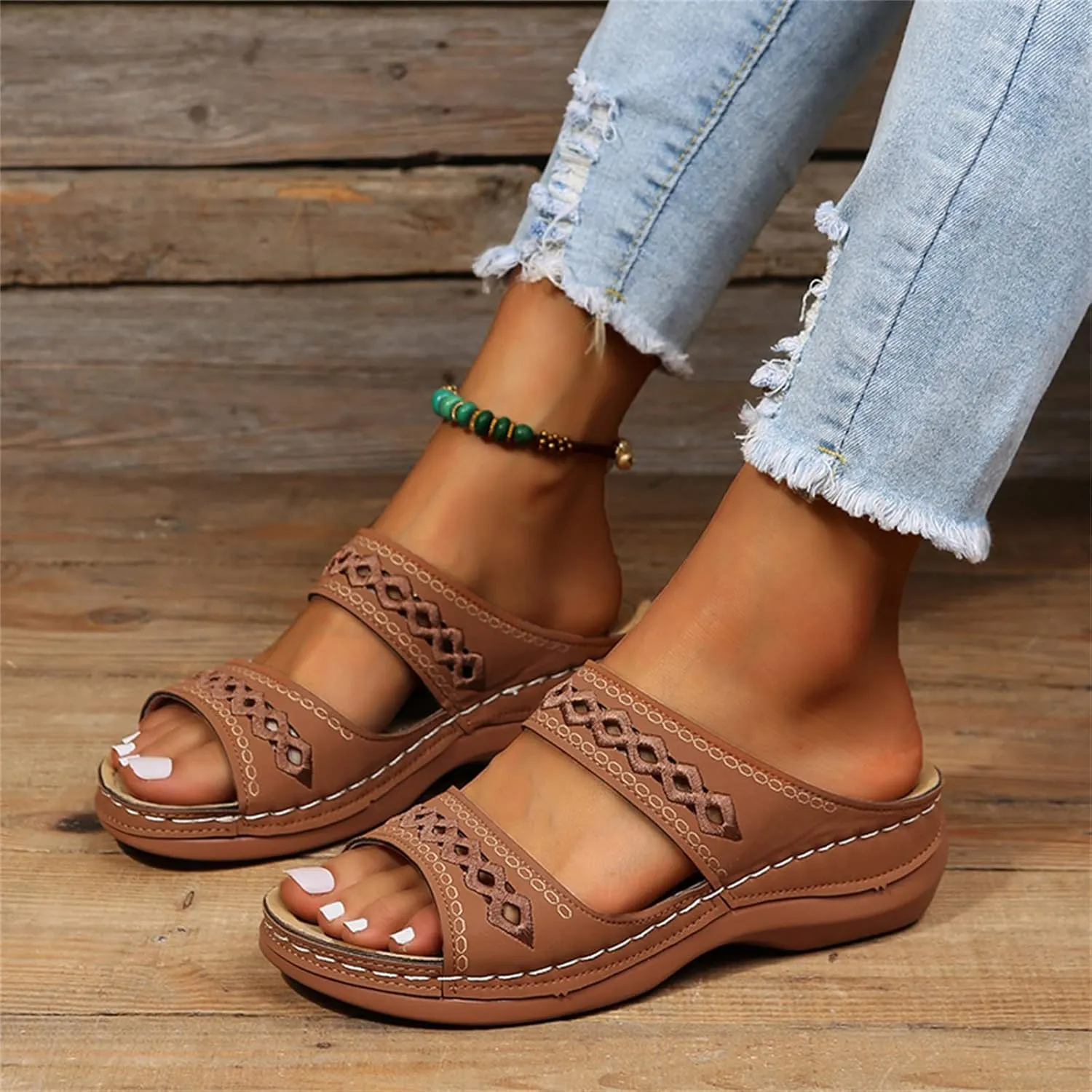Ladmiple Summer Sandals for Women 2023 Wedge Slides Sandal Breathable Slip On Open Toe Dressy Comfort Orthopedic Sandals