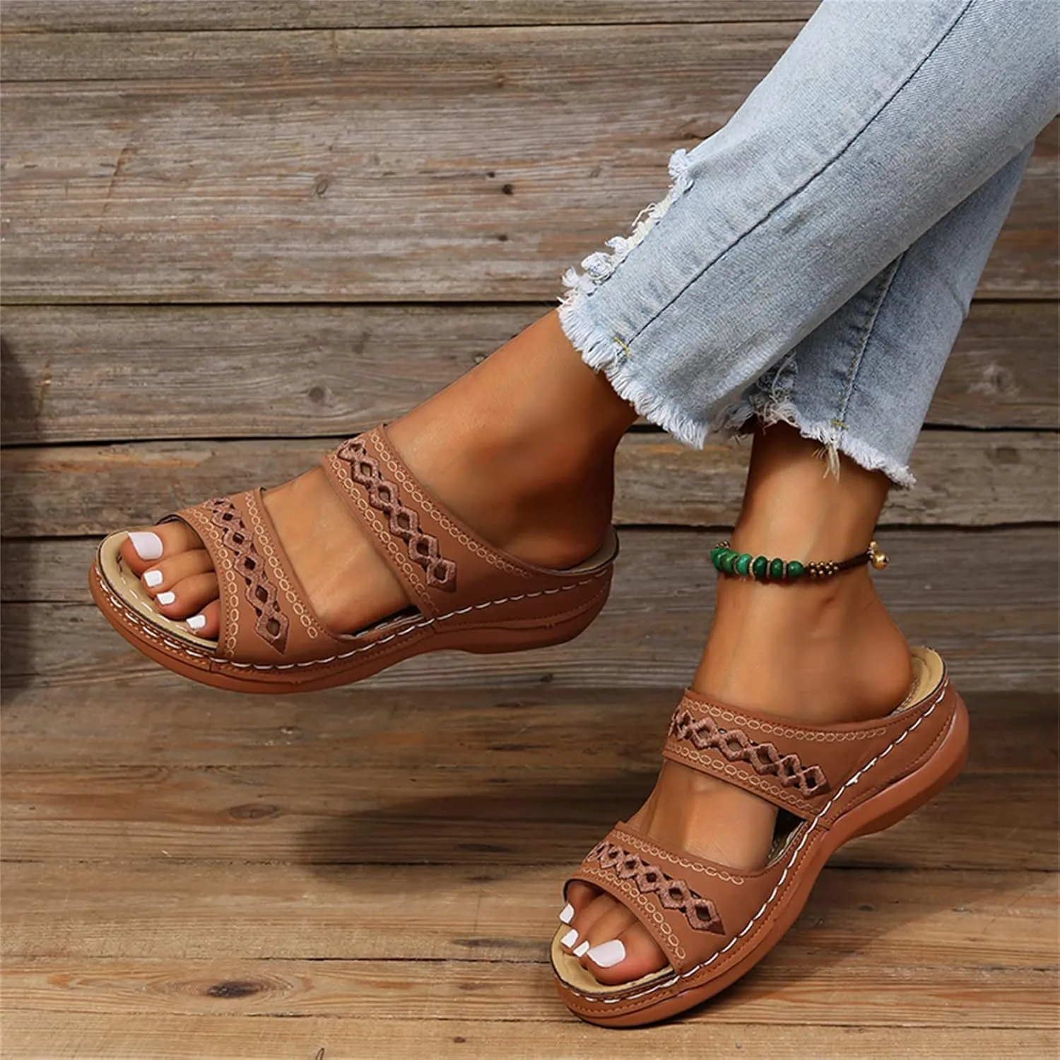 Ladmiple Summer Sandals for Women 2023 Wedge Slides Sandal Breathable Slip On Open Toe Dressy Comfort Orthopedic Sandals