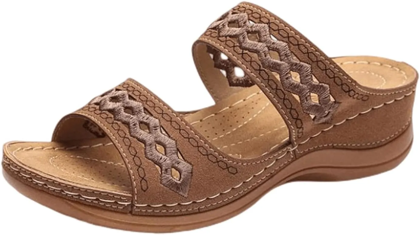 Ladmiple Summer Sandals for Women 2023 Wedge Slides Sandal Breathable Slip On Open Toe Dressy Comfort Orthopedic Sandals