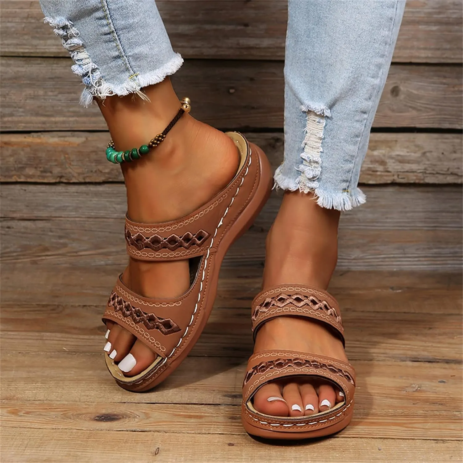 Ladmiple Summer Sandals for Women 2023 Wedge Slides Sandal Breathable Slip On Open Toe Dressy Comfort Orthopedic Sandals