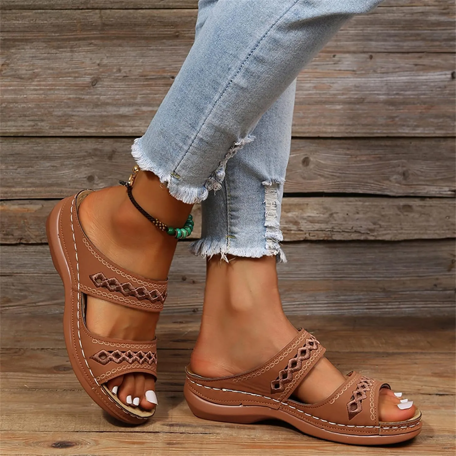 Ladmiple Summer Sandals for Women 2023 Wedge Slides Sandal Breathable Slip On Open Toe Dressy Comfort Orthopedic Sandals