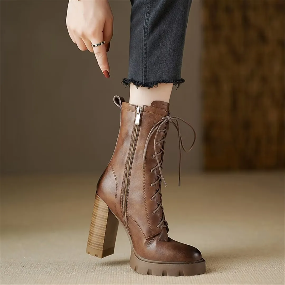 LeatherLux Chic Cowhide Winter Lace-Up Boots