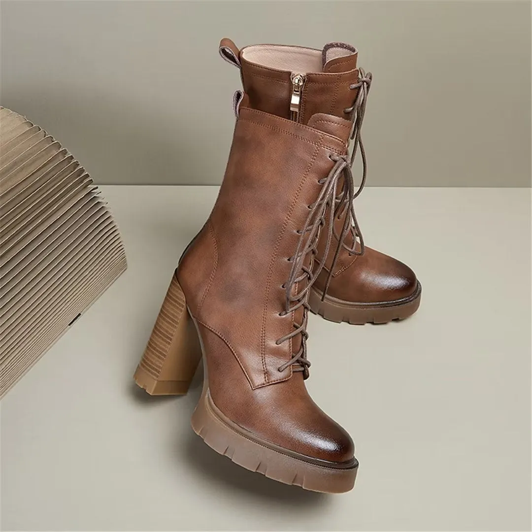 LeatherLux Chic Cowhide Winter Lace-Up Boots