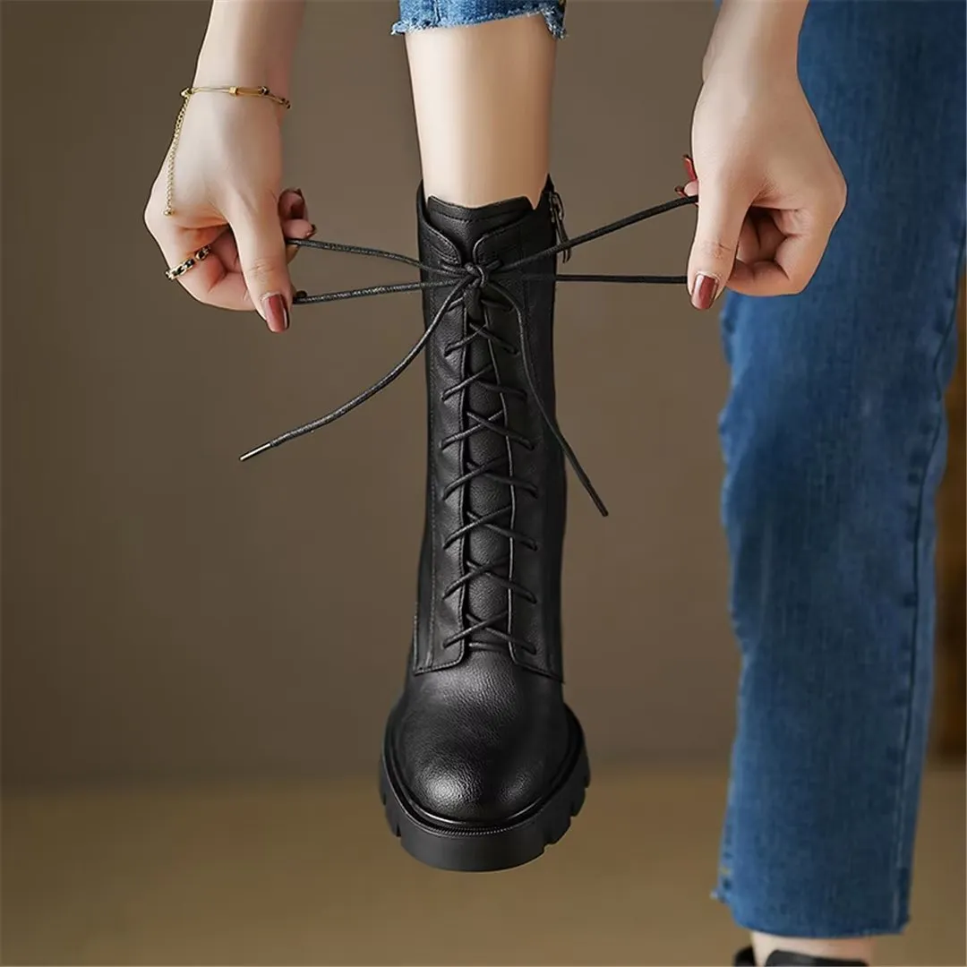 LeatherLux Chic Cowhide Winter Lace-Up Boots