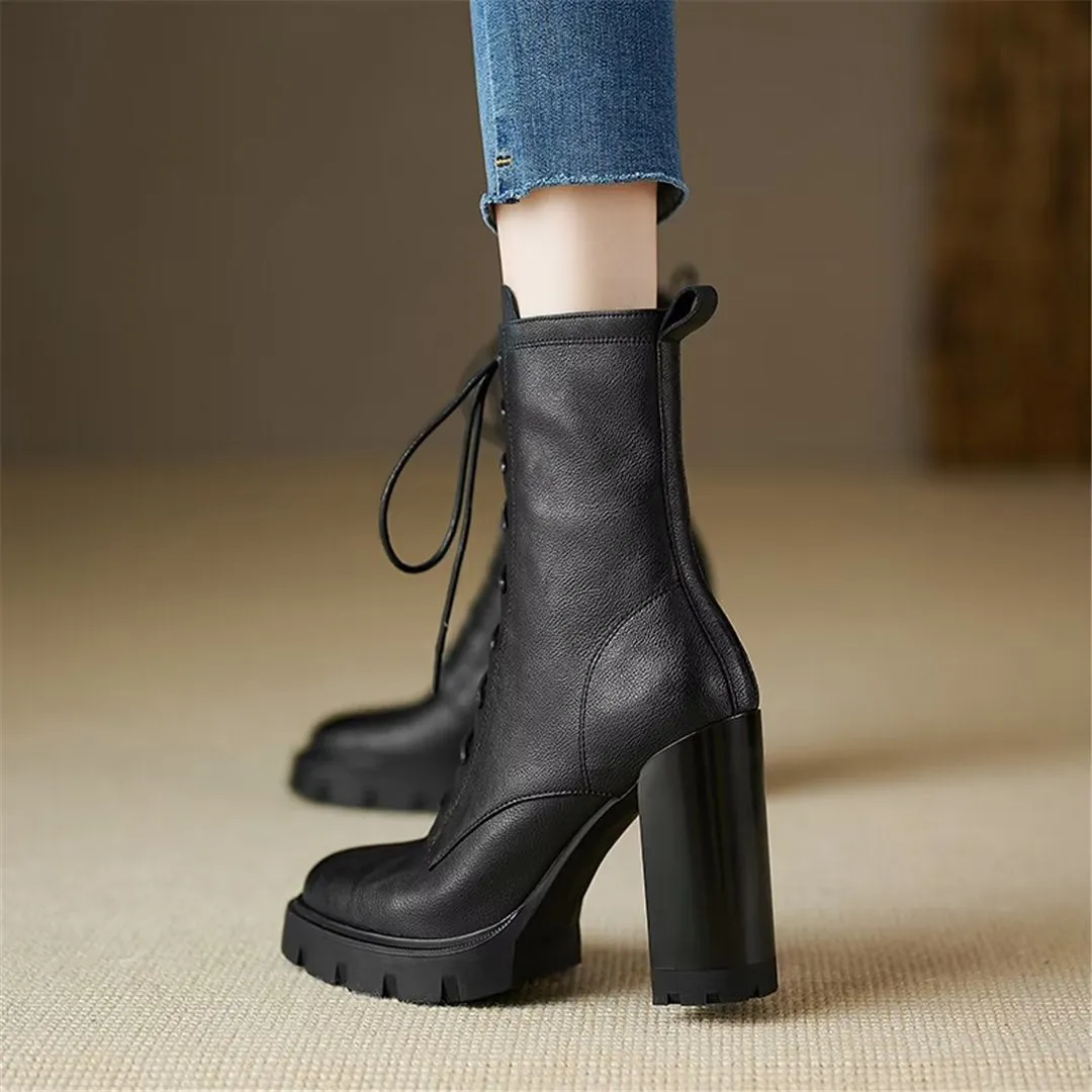 LeatherLux Chic Cowhide Winter Lace-Up Boots