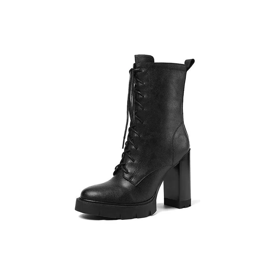 LeatherLux Chic Cowhide Winter Lace-Up Boots