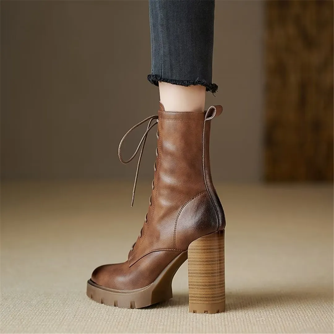 LeatherLux Chic Cowhide Winter Lace-Up Boots
