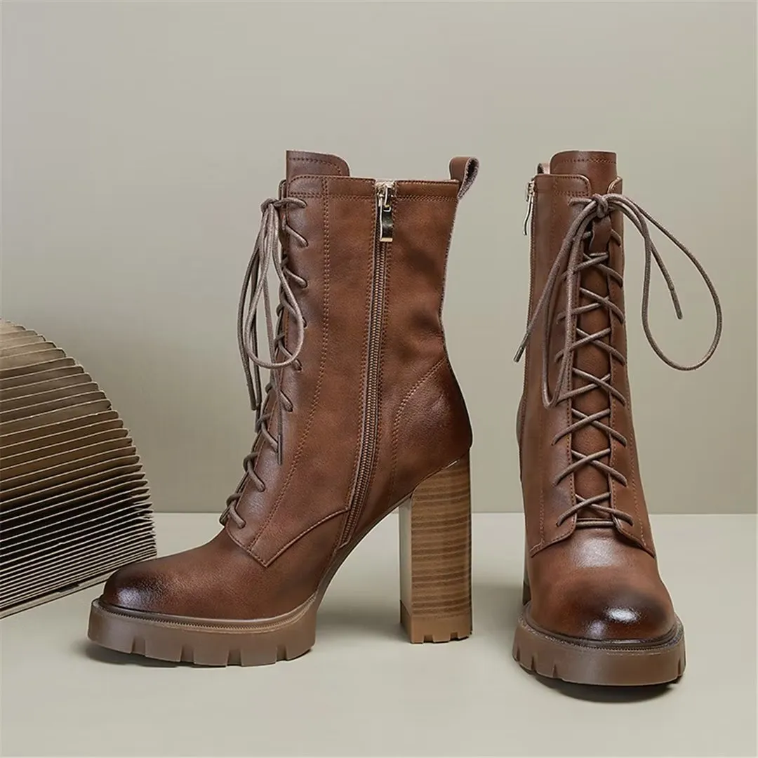 LeatherLux Chic Cowhide Winter Lace-Up Boots