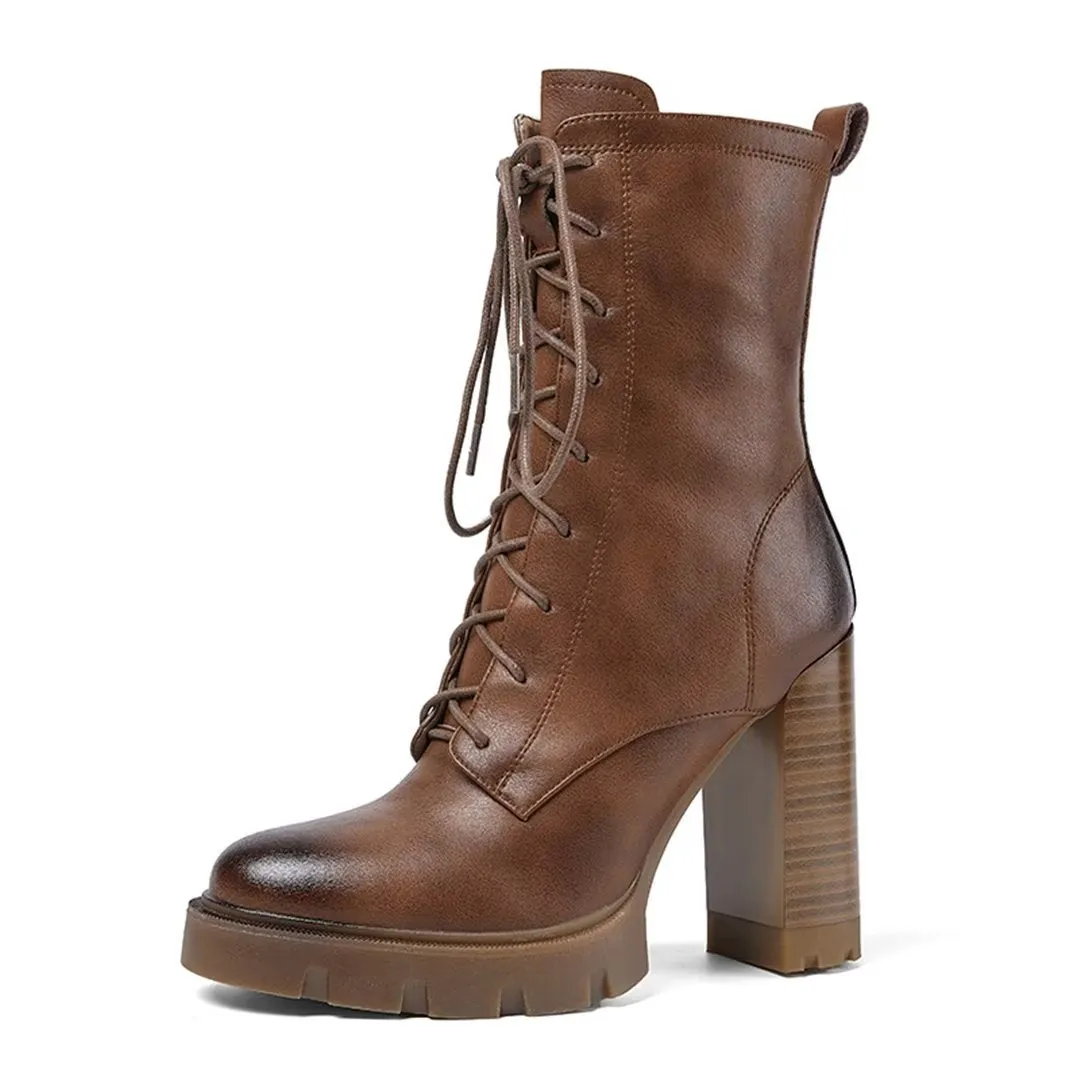 LeatherLux Chic Cowhide Winter Lace-Up Boots