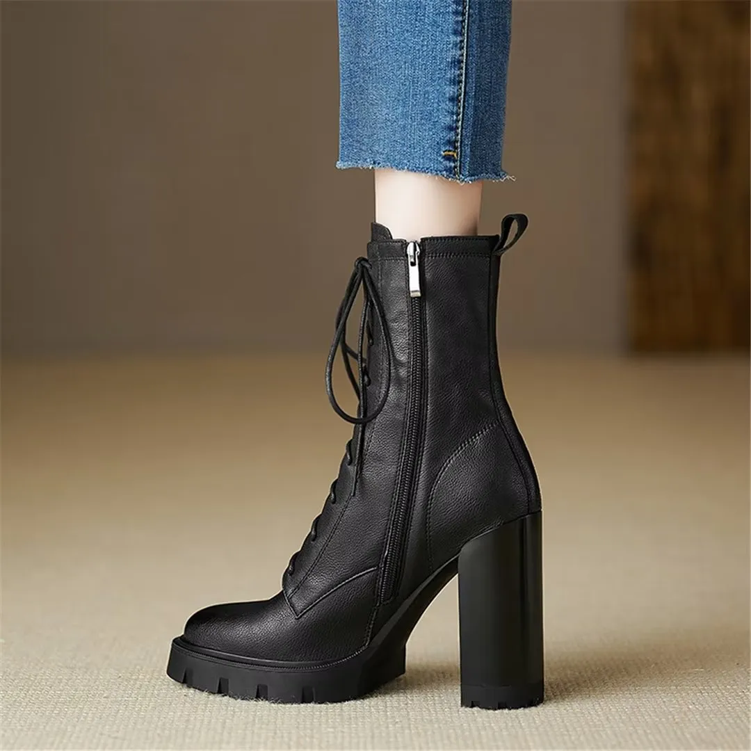 LeatherLux Chic Cowhide Winter Lace-Up Boots
