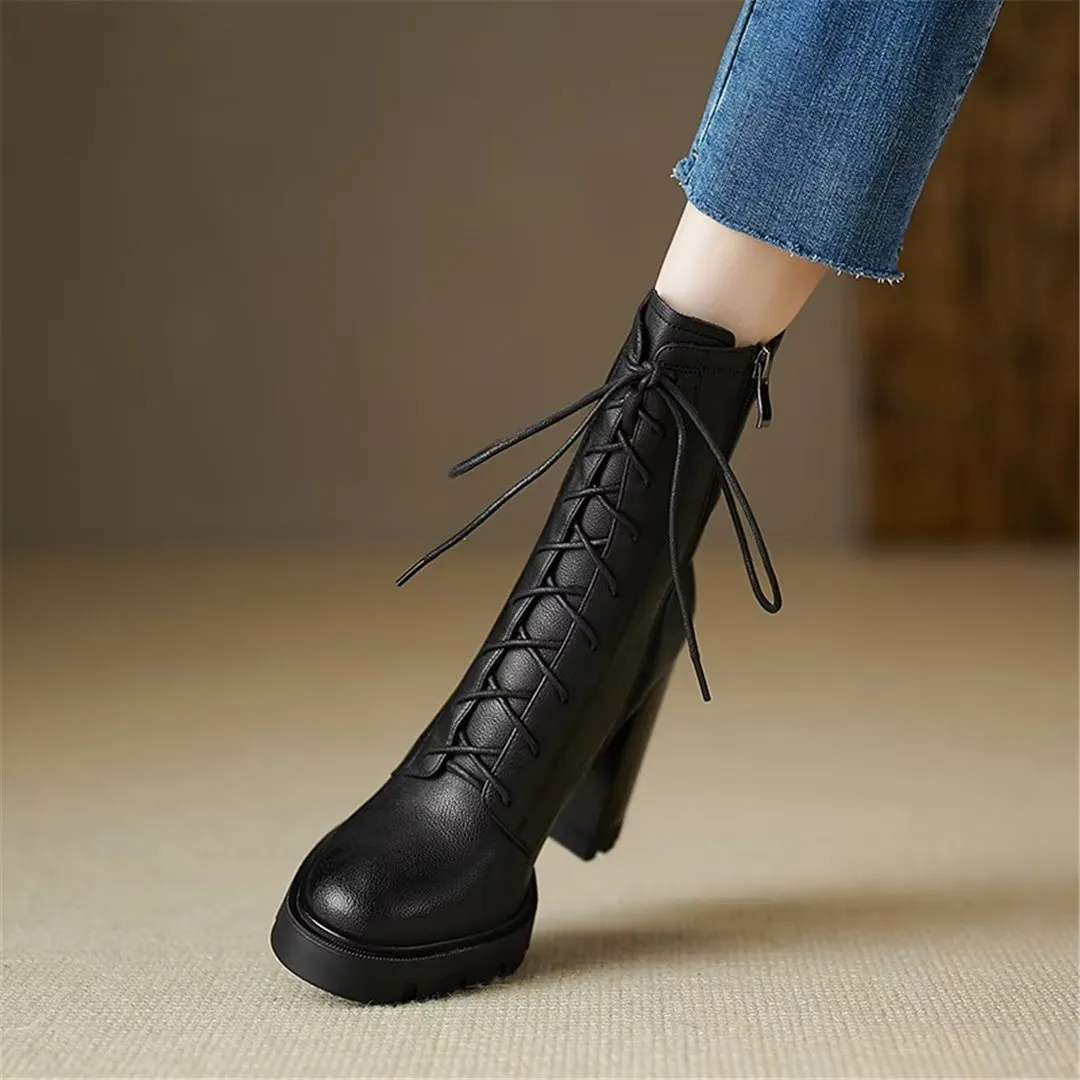 LeatherLux Chic Cowhide Winter Lace-Up Boots