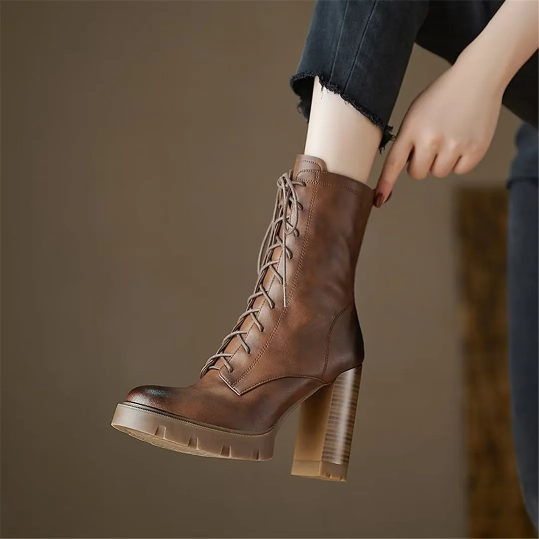 LeatherLux Chic Cowhide Winter Lace-Up Boots