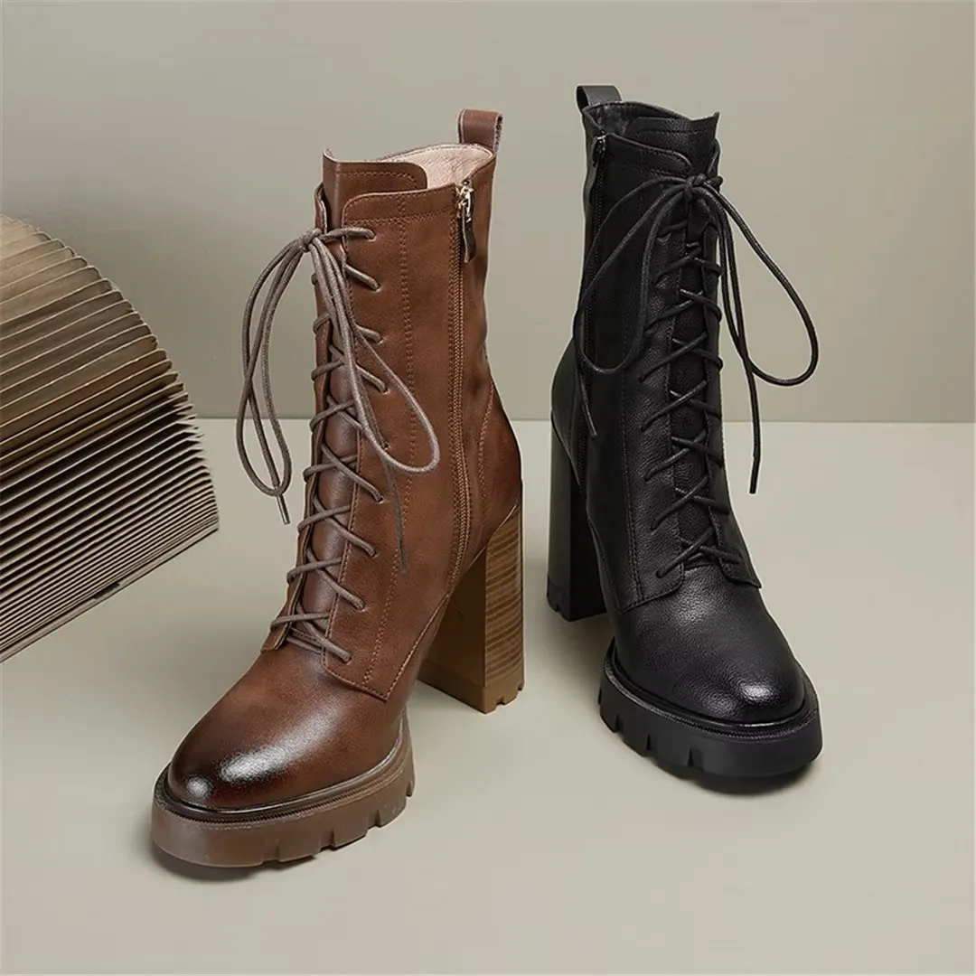 LeatherLux Chic Cowhide Winter Lace-Up Boots