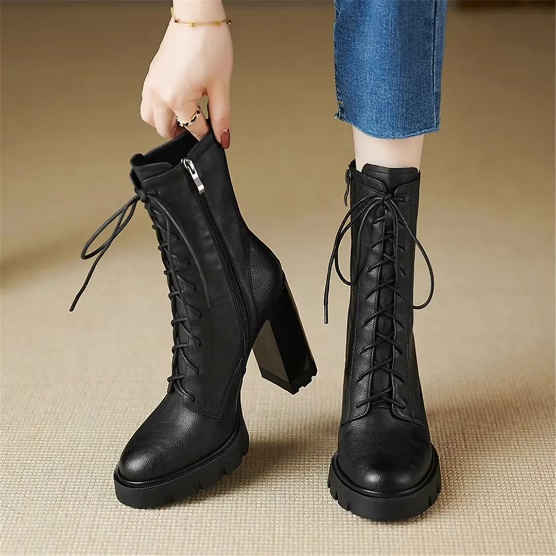 LeatherLux Chic Cowhide Winter Lace-Up Boots